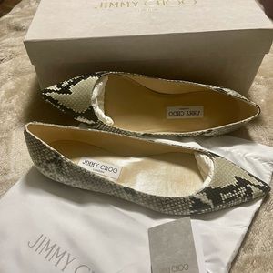 Jimmy Choo Alina Snakeskin Italian Leather Flats, sz 41/11-New, in box